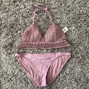 Lilac Woven Bikini with Flutter Hem